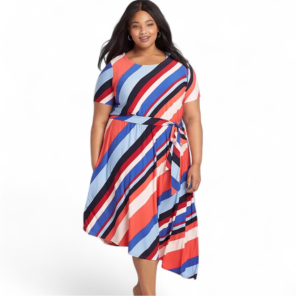 Lane Bryant Red and White Asymmetrical Wrap Dress